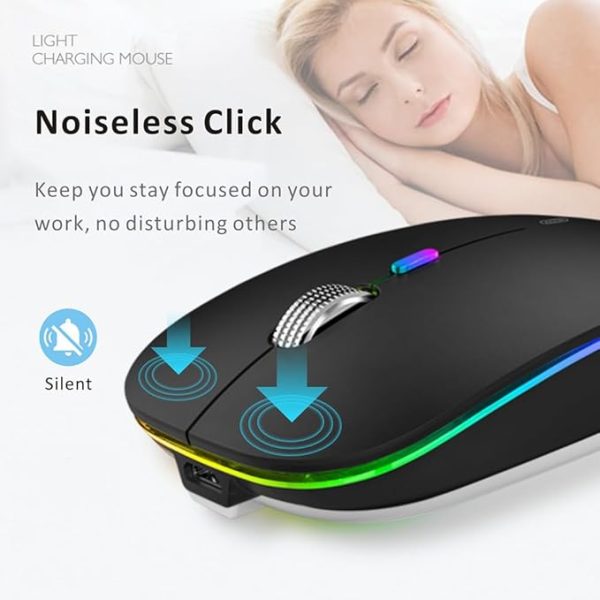 Uiosmuph LED Wireless Mouse, G12 Slim Rechargeable Silent Mouse, 2.4G Portable USB Optical Computer - Image 2