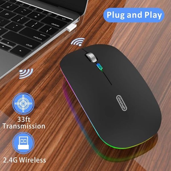 Uiosmuph LED Wireless Mouse, G12 Slim Rechargeable Silent Mouse, 2.4G Portable USB Optical Computer - Image 3